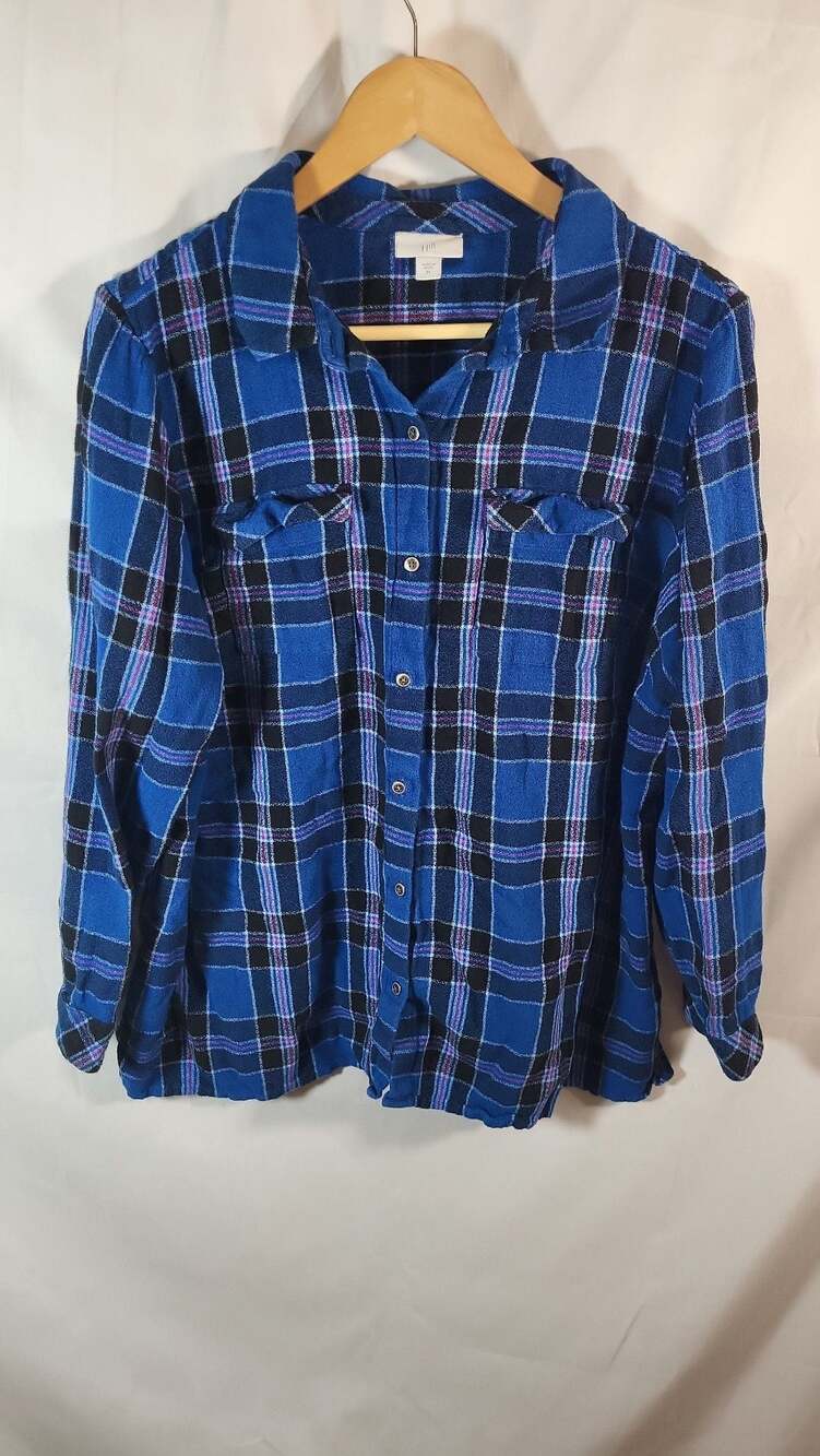 J.Jill Blue Plaid Long Sleeve Button Down Camp Shirt Plus Size 2X